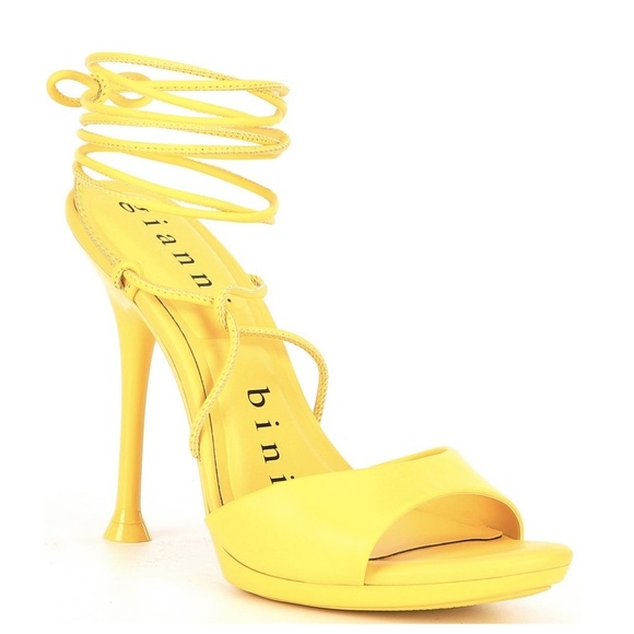 NEW Gianni Bini Yuri Leather Strappy Ankle Wrap Dress Sandals in Yellow - Picture 1 of 1